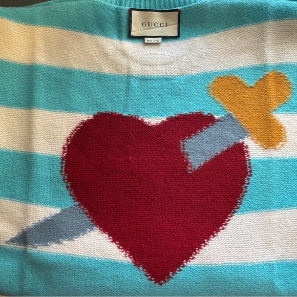 GUCCI Angry Cat-Intarsia Wool Striped Sweater Blue White L - Picture 12 of 12